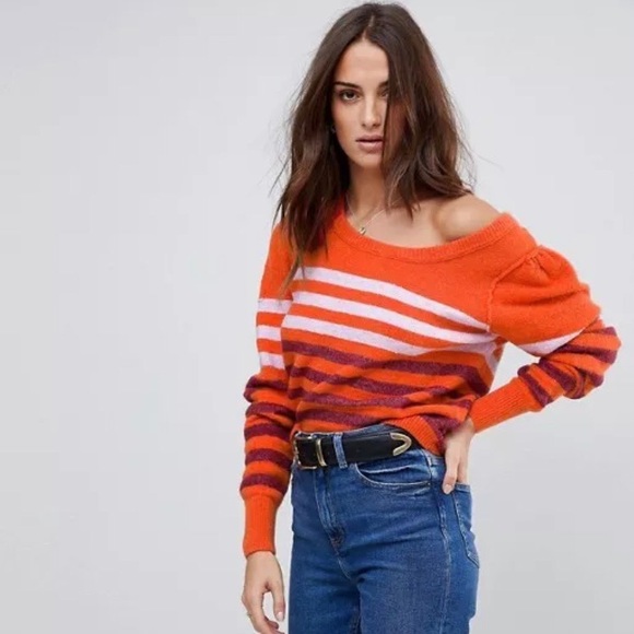 Free People Sweaters - 🎃NEW Free People Orange White Striped Sweater M